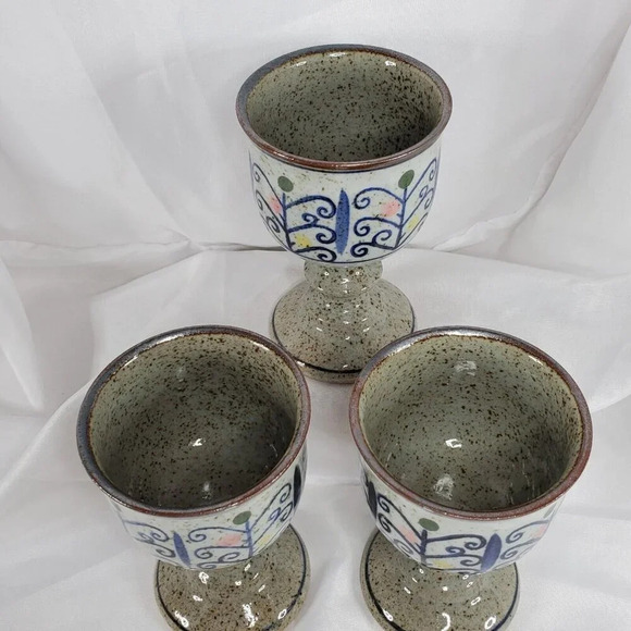 VTG Otagiri Stoneware Pottery Chalice Pedestal Goblet MCM Wine 3 Goblets - Picture 9 of 10
